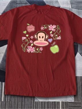 Gildan Paul Frank Maroon Tee with Pink Monkey & Green Apple Graphic